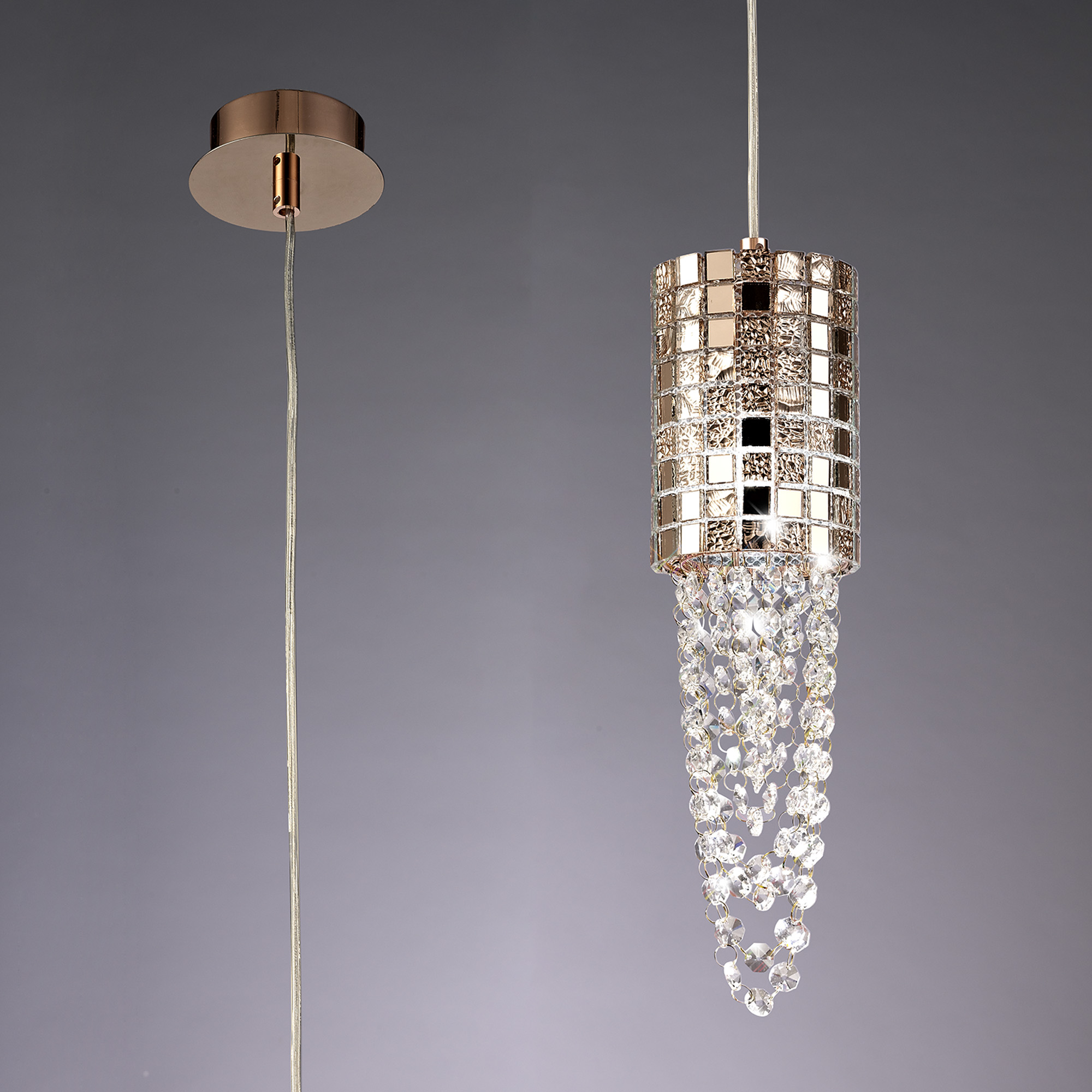 Camden Rose Gold Crystal Ceiling Lights Diyas Single Crystal Pendants Camden Rose Gold Crystal Ceiling Lights Diyas Single Crystal Pendants